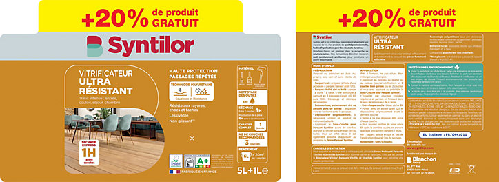 Vitrificateur Ultra Résistant Syntilor chêne moyen satiné 5L + 20% gratuits