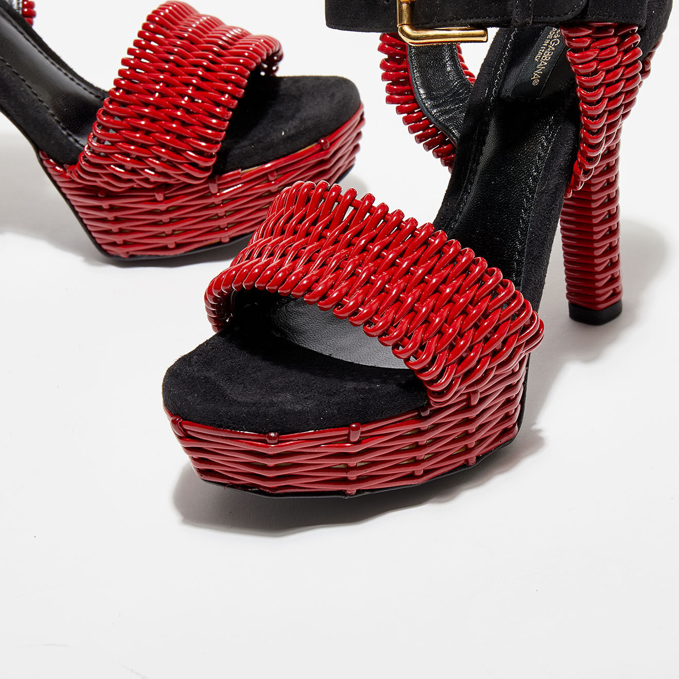 Dolce & Gabbana Sandales en Cuir vernis tressé rouges - Talon 13 cm