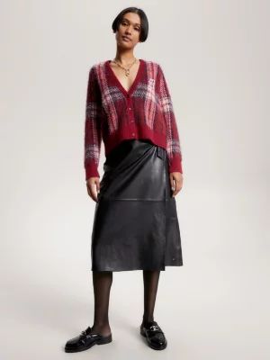 Cardigã xadrez tartan com decote em V