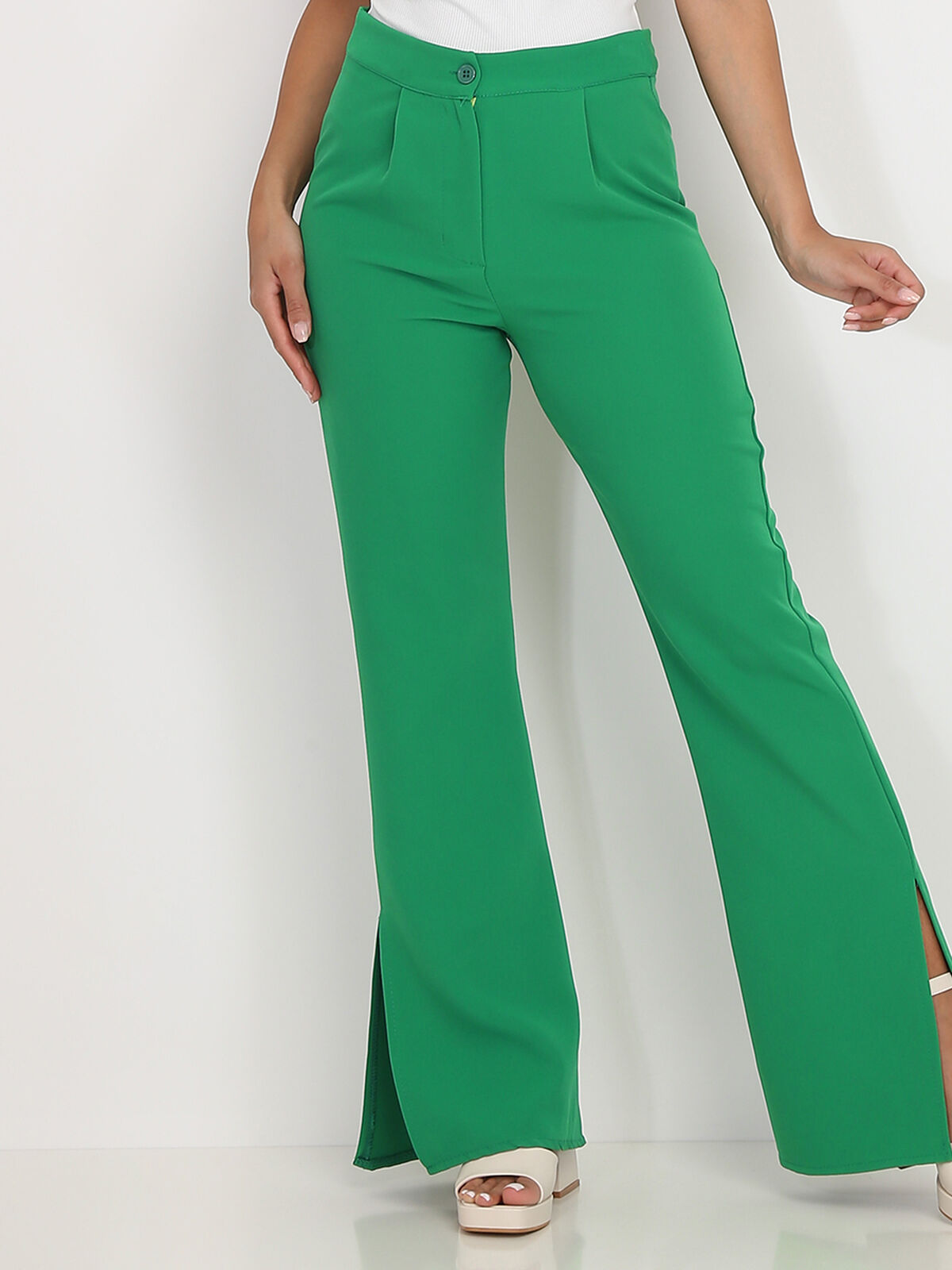 Pantalon flare à fentes- Vert