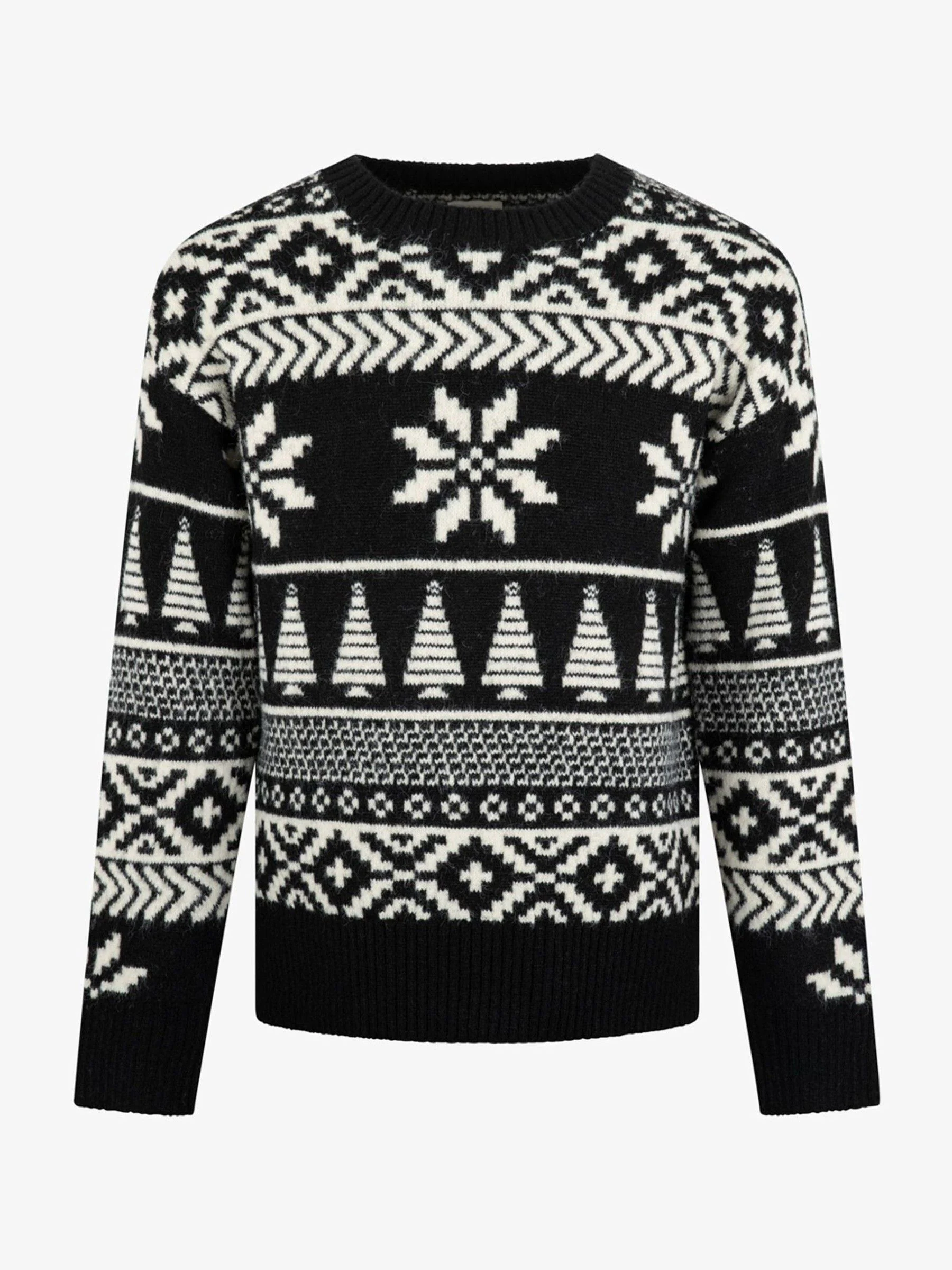 Zwart - The Little Tailor Chunky Tweekleurige Fairisle Kerstmis Trui