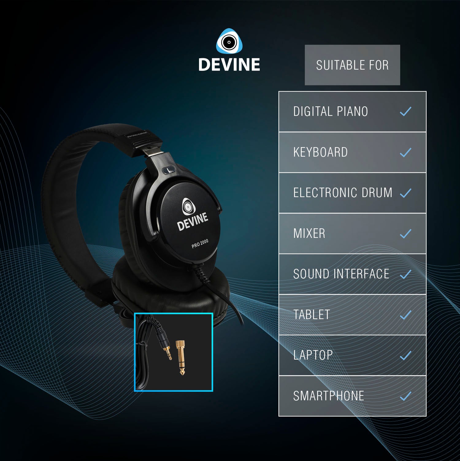 Devine PRO 2000 hoofdtelefoon + koffer + reserveplug