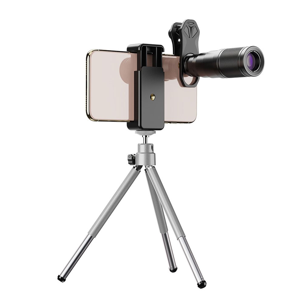 4in1 Smartphone Alu Kamera Teleskop Objektiv Televorsatz mit 22-facher Vergrösserung / 205° Fisheye / 25x Macro / 120° Weitwinkel   Stativ