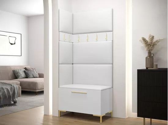 Meuble d'entrée Tivsoa 103, 196x84x46cm, Blanc, Stratifié|Faux cuir, À suspendre|À poser