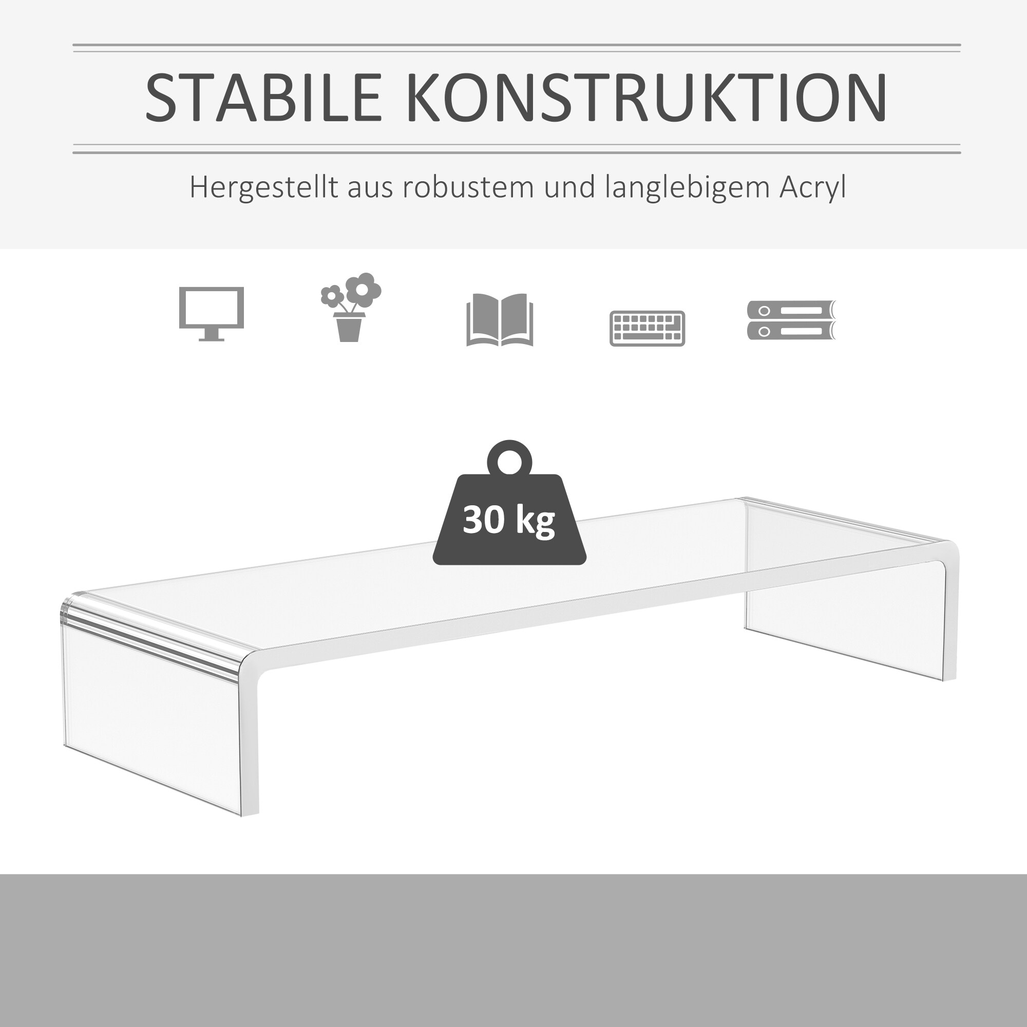 HOMCOM Bildschirmständer für TFT/LCD-Monitore transparent 53 x 19 x 9 cm (LxBxH)