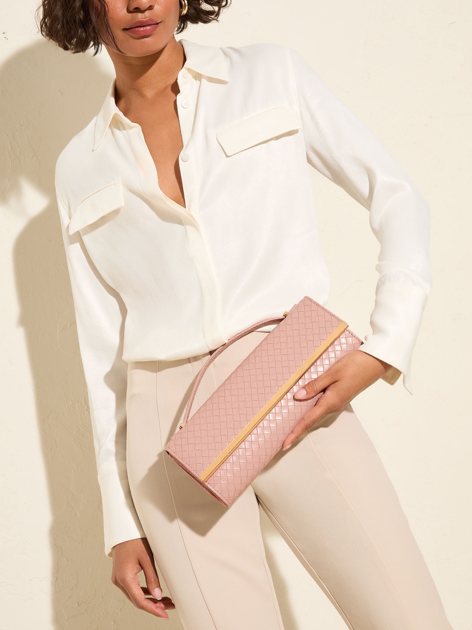 Nude-roze - Friends Like These Top Handle Weave Clutch Bag