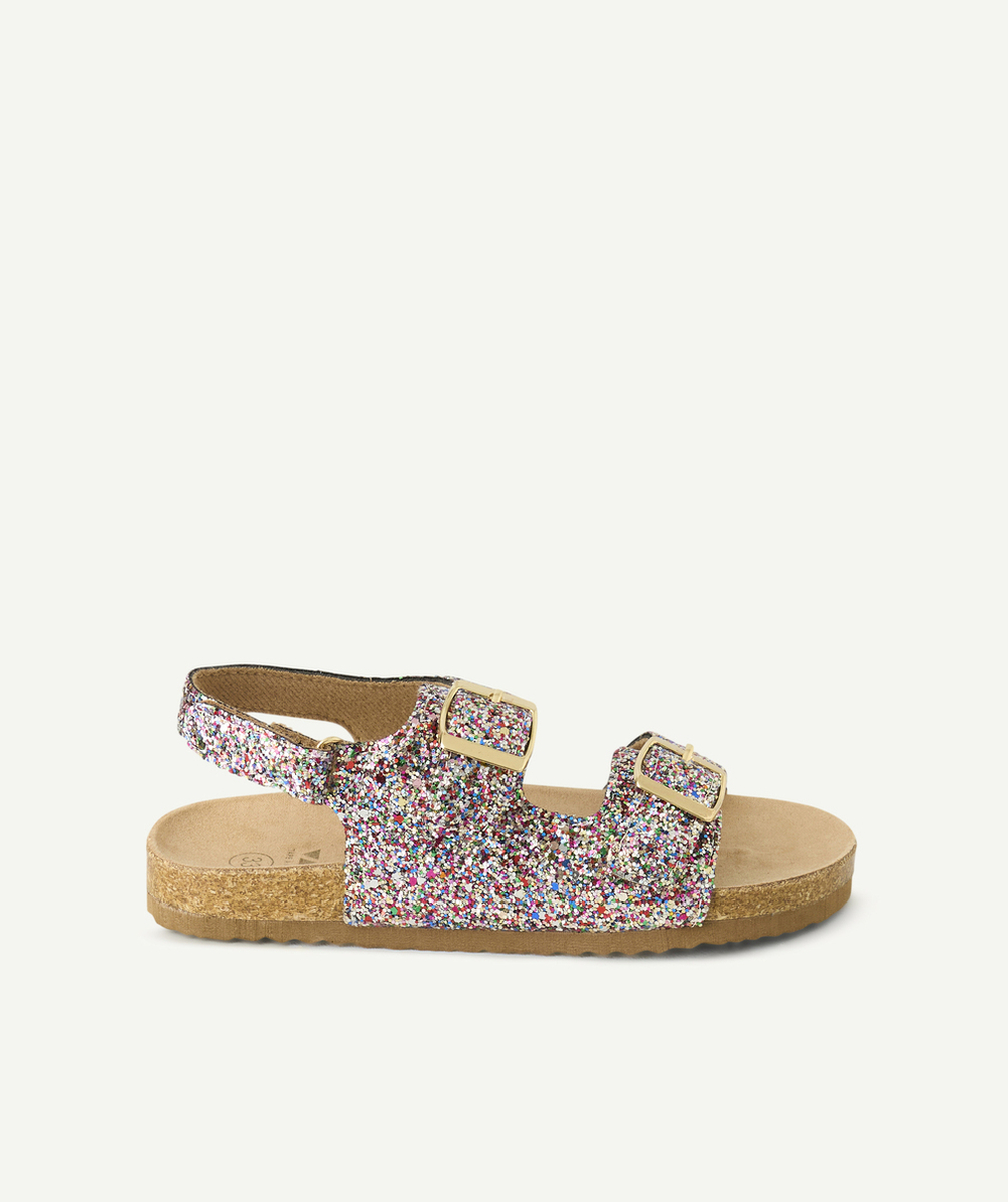 sandales fille à paillettes multicolores avec boucles