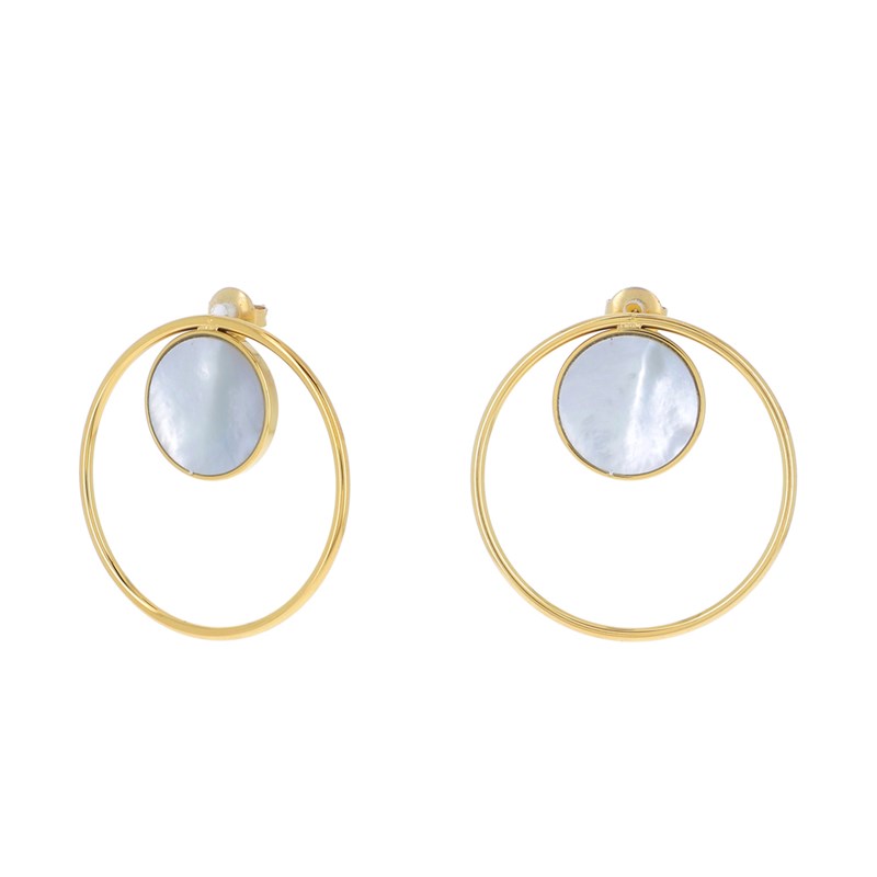 Boucles d'oreilles en acier dorées avec pierre naturelle Nacre blanche