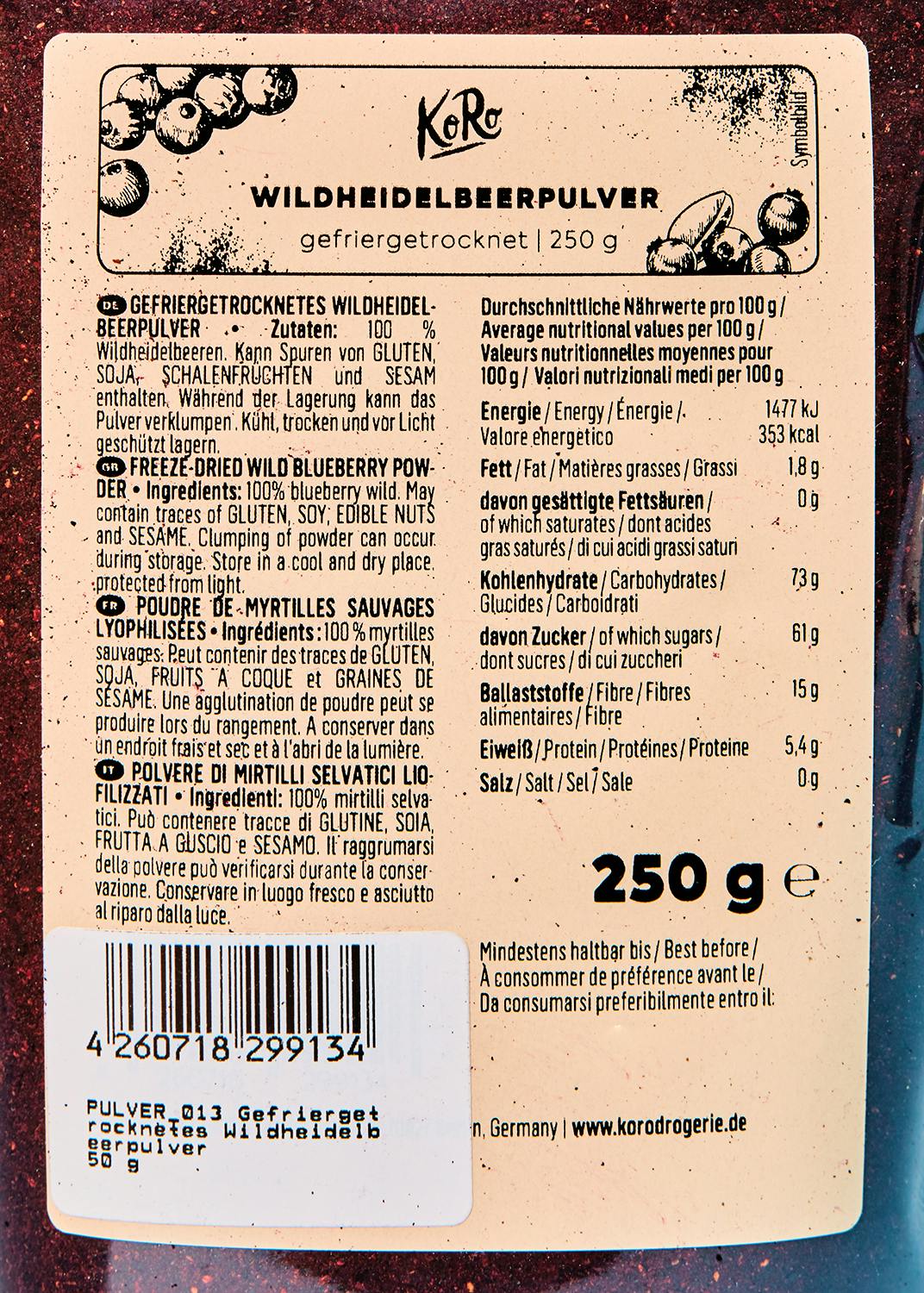 Gefriergetrocknetes Wildheidelbeerpulver 250 g