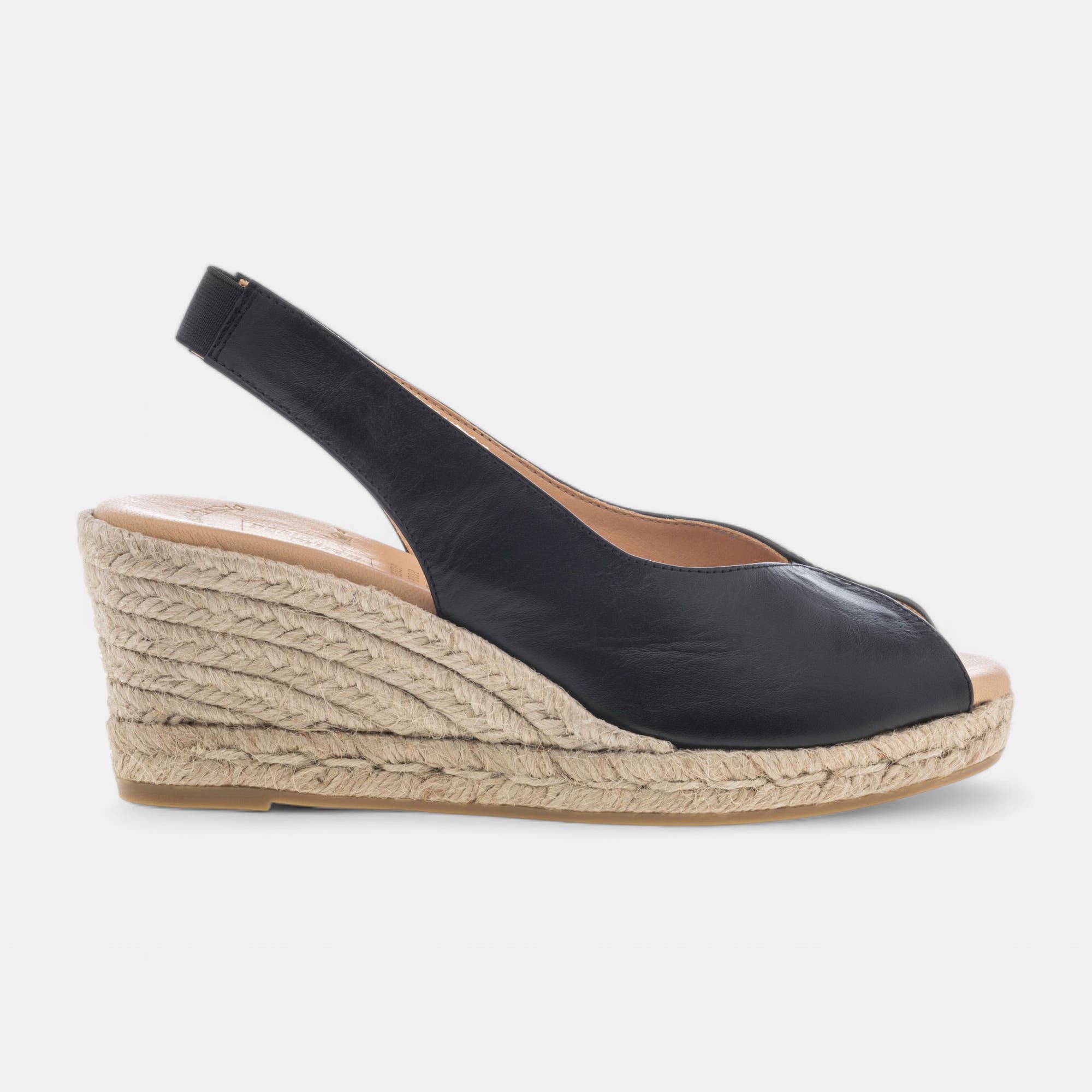 Espadrilles à talon Femme en cuir noir