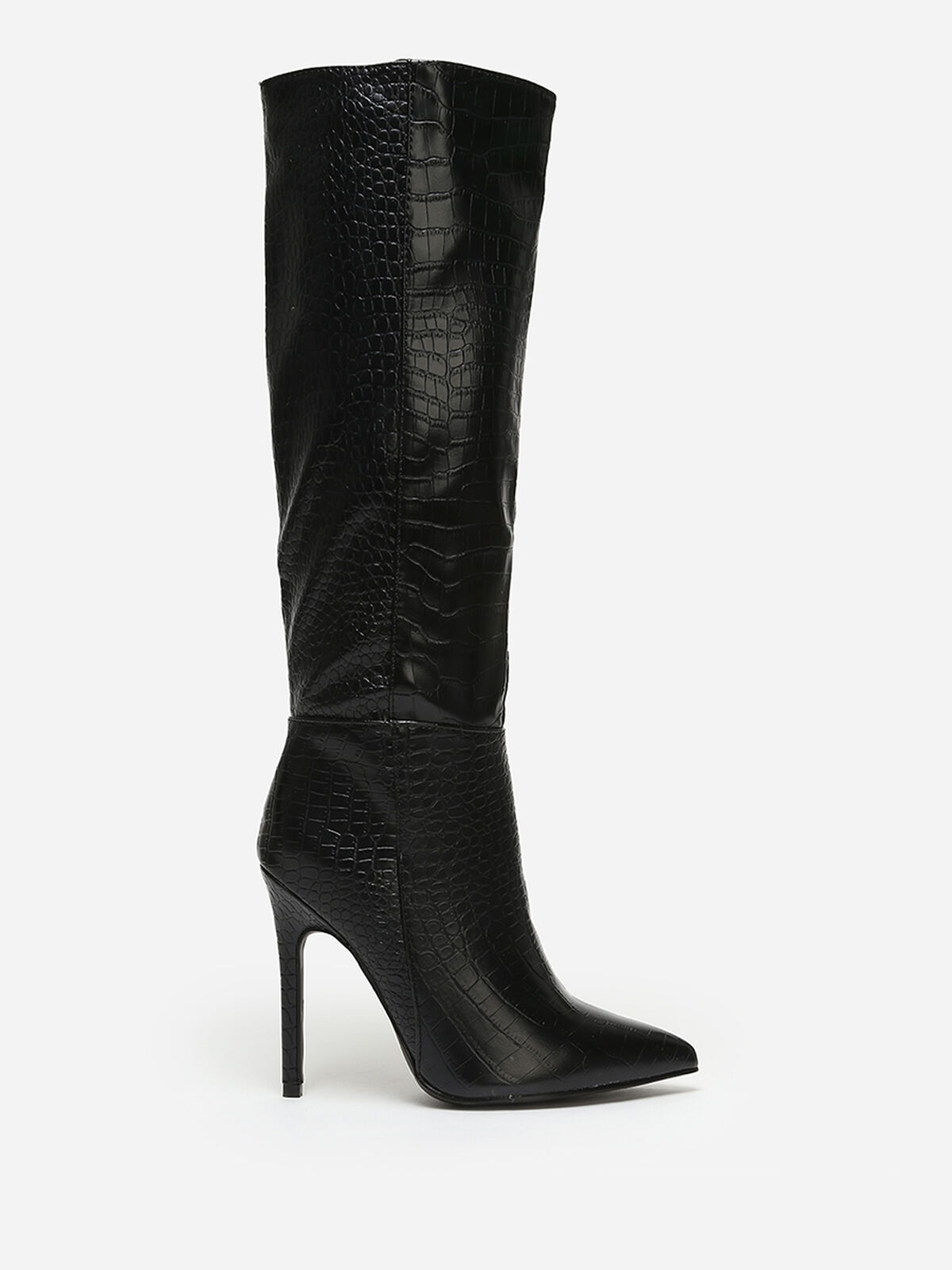 Bottes effet croco à talon aiguille- Noir