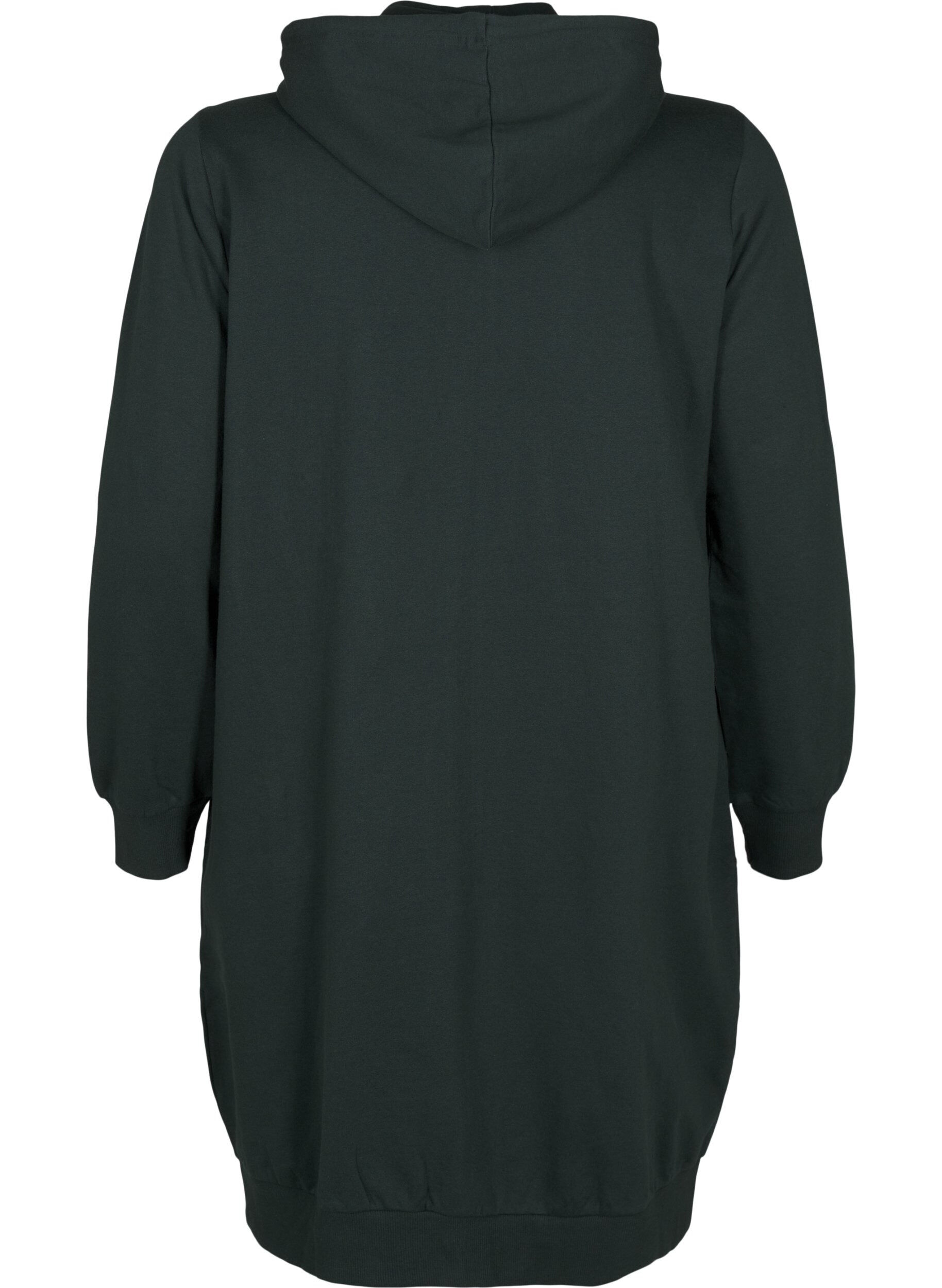 Lang bomulds sweat cardigan med hætte