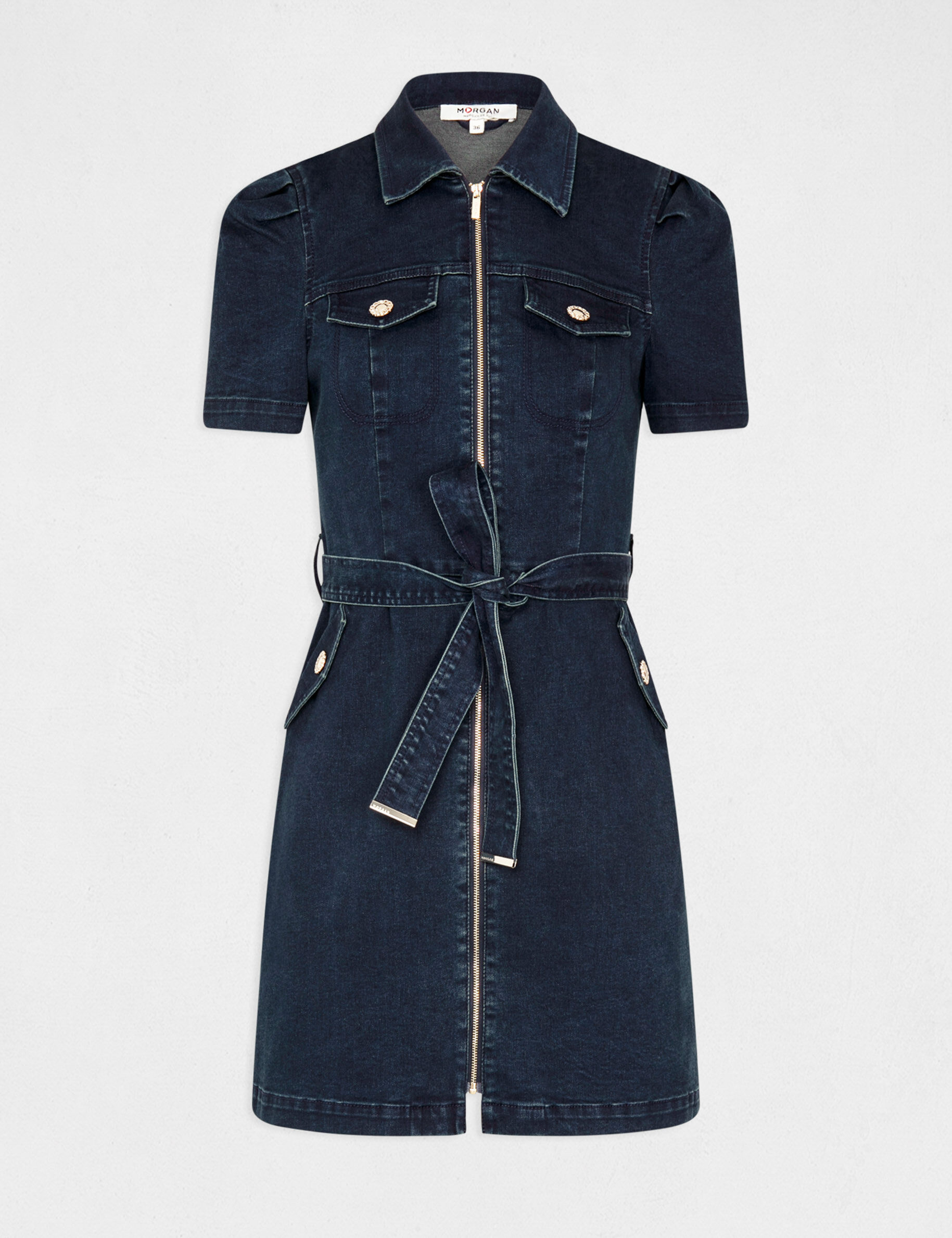 Robe droite zippée ceinturée en jean jean brut femme - jean_brut