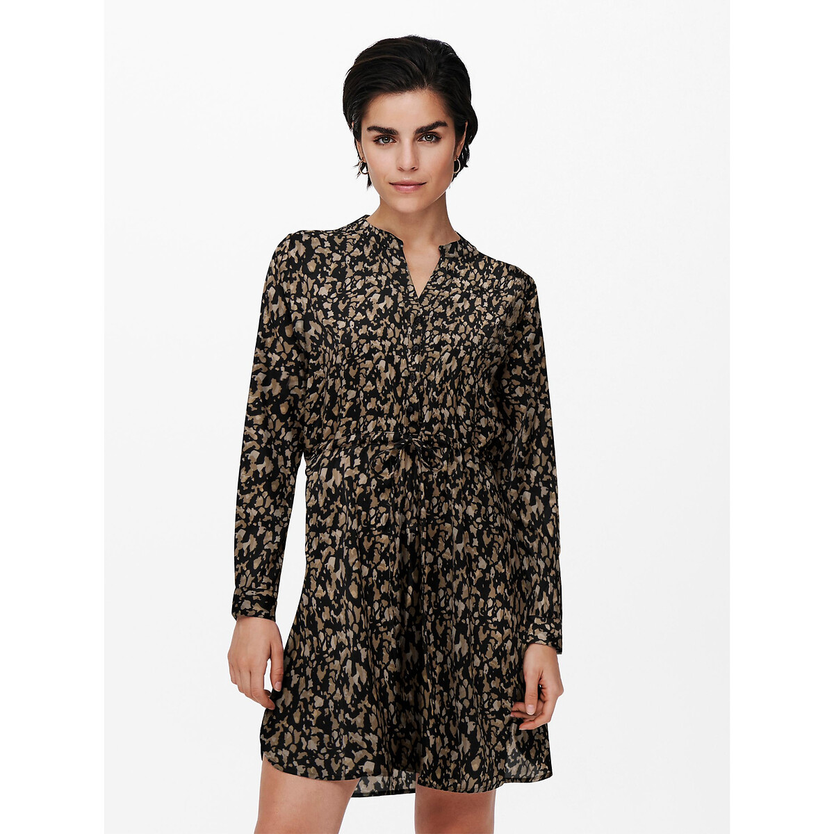 SOMENTE<br>Vestido curto estampado com decote túnica