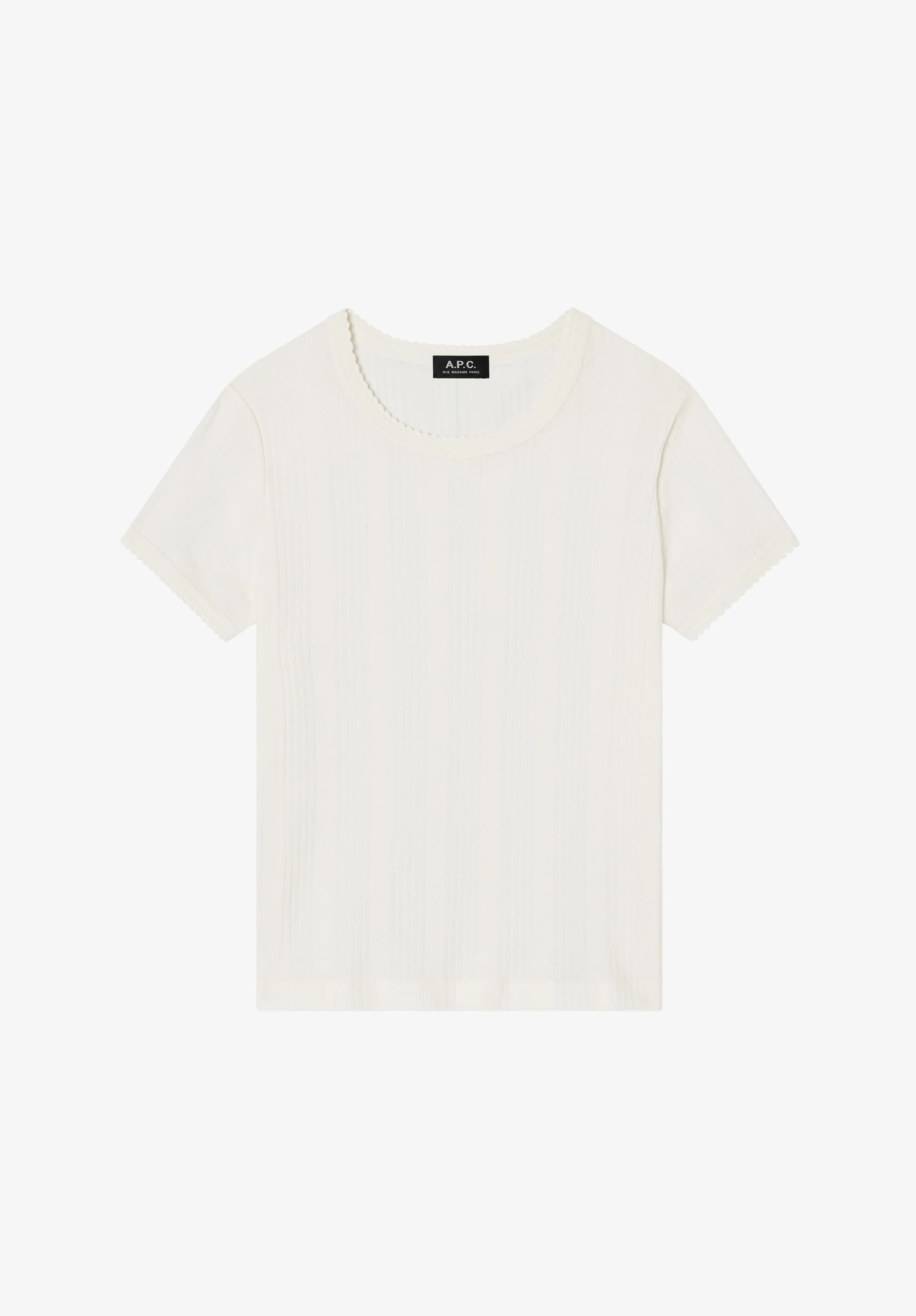 T-shirt blanc à côtes en coton bio. - Blanc