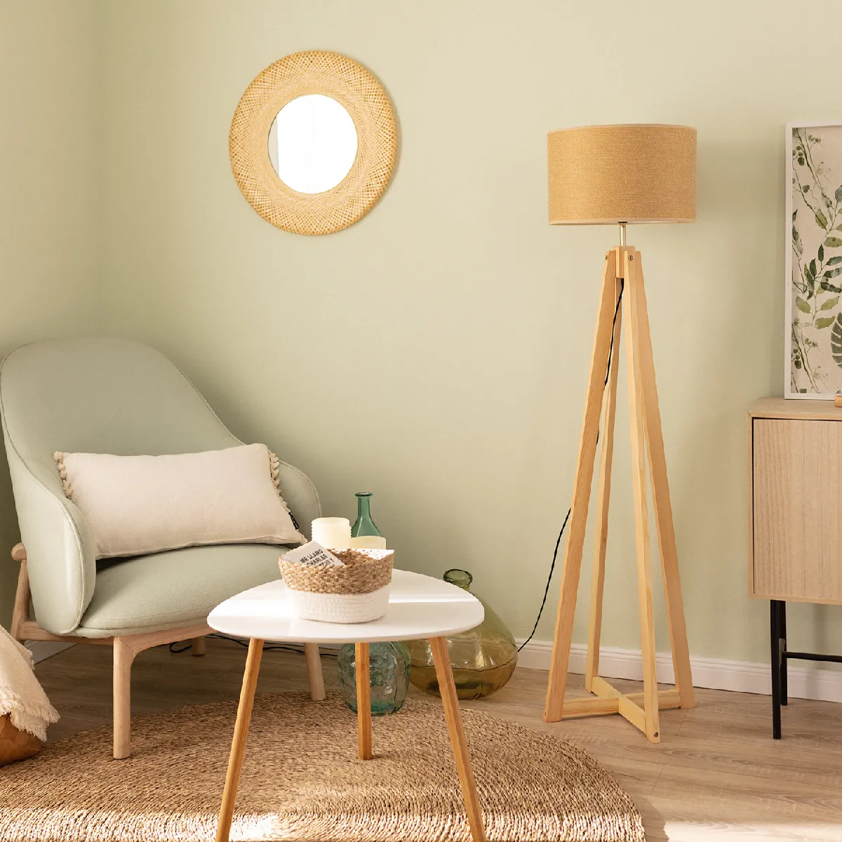 Ledkia Lampadaire Bois Korsade - Camel