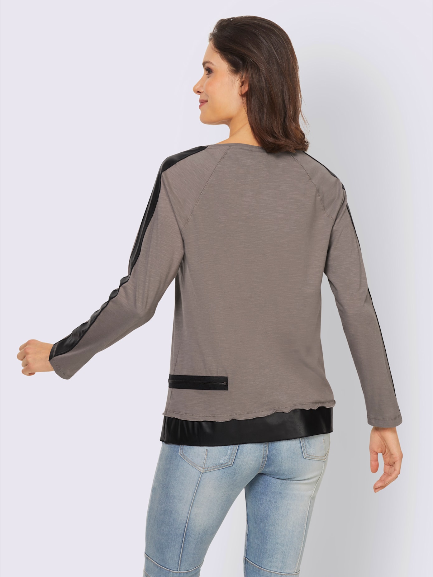 T-shirt empiècements en imitation cuir