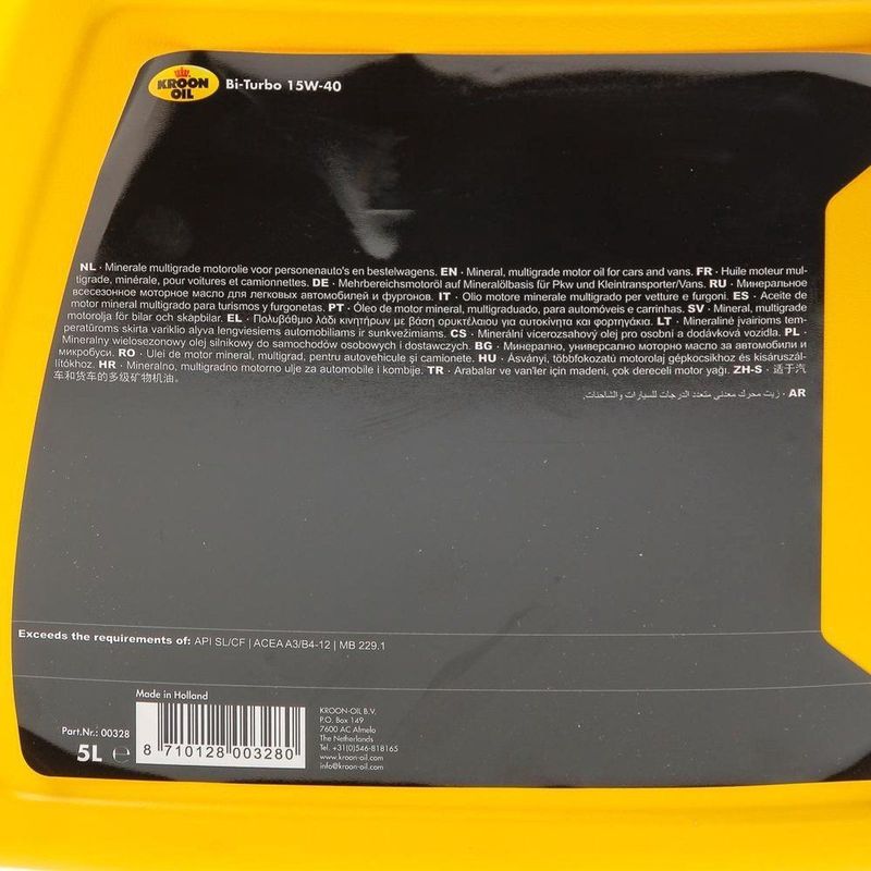 Kroon Oil - Bi-Turbo Motorolie - 15W40 - 5L - Universele Minerale Olie