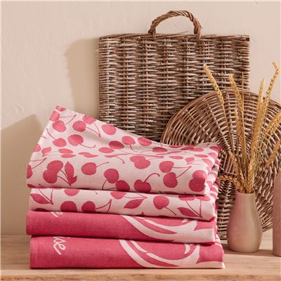 Torchons jacquard motif cerises - lot de 2 ou 4 - BECQUET CRÉATION