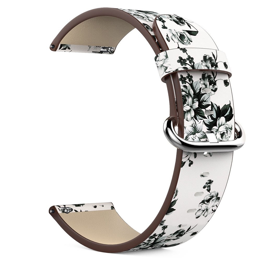 Fitbit Versa / Versa 2 / Versa Lite Echtleder Ersatz Armband mit Metallverschluss - Grüne Blumen