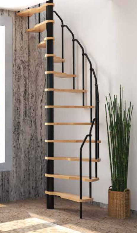 HandyStairs ruimtebesparende wenteltrap “Radius” – 120 x 60 cm – 299 cm hoog – 12 beukenhouten treden – Wit