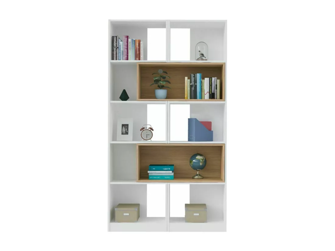 Etagère bibliothèque modulable Rubeus panneaux de fibres blanc et bois RUBEUS