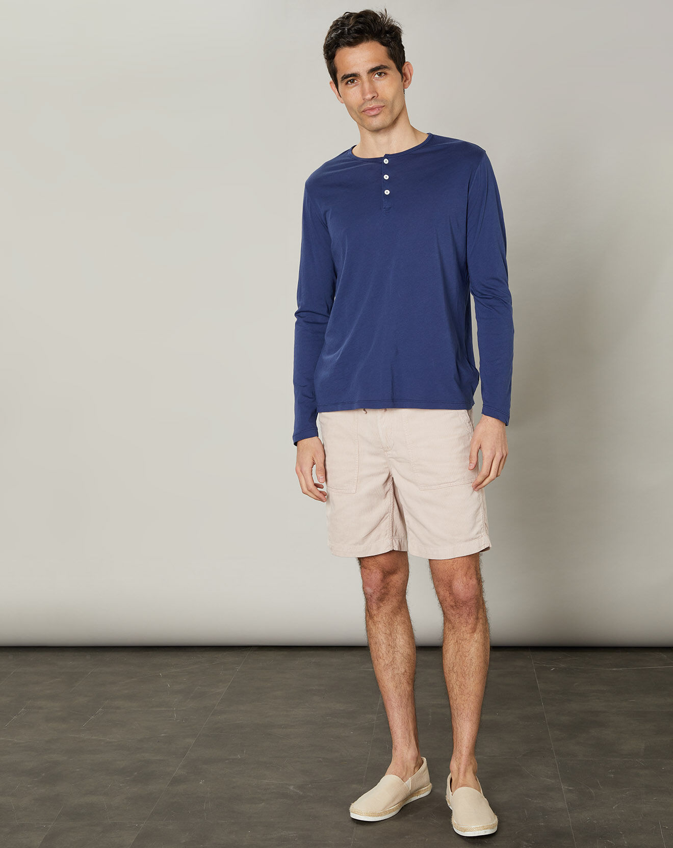 Hartford T-Shirt Light Henley bleu worker