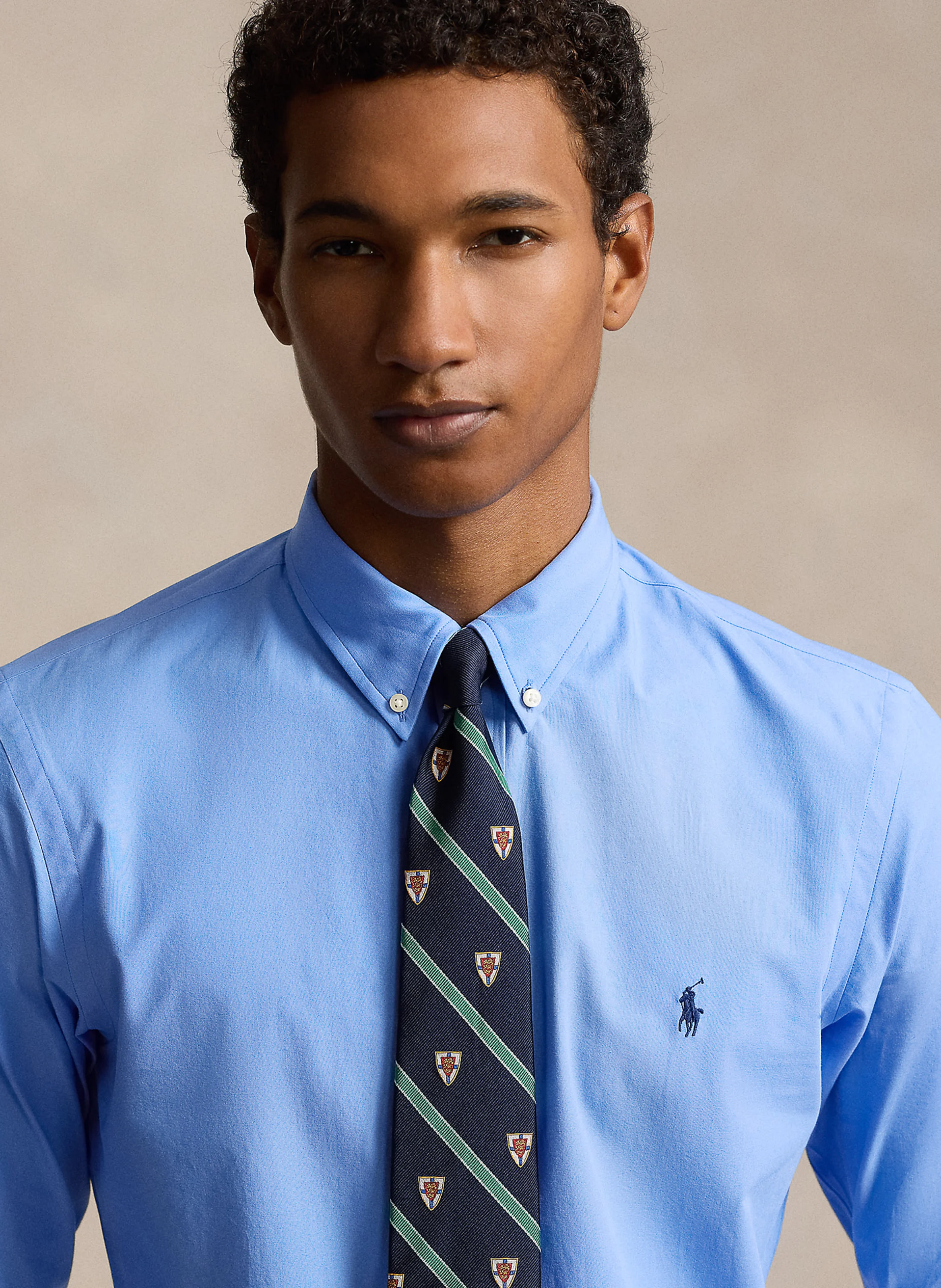 Chemise droite col américain en coton mélangé | Bleu