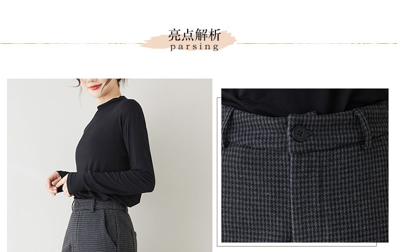 Taragon - Cropped broek met wijde pijpen en pied-de-poulemotief, middelhoge taille