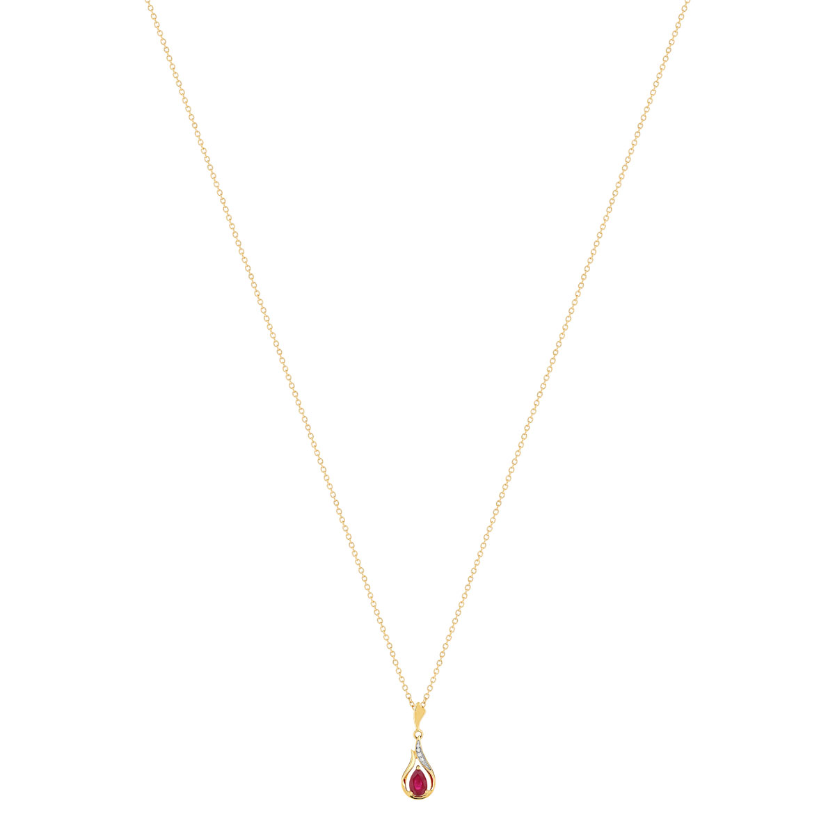 Collier or 375 2 tons rubis taille poire et diamants 45 cm