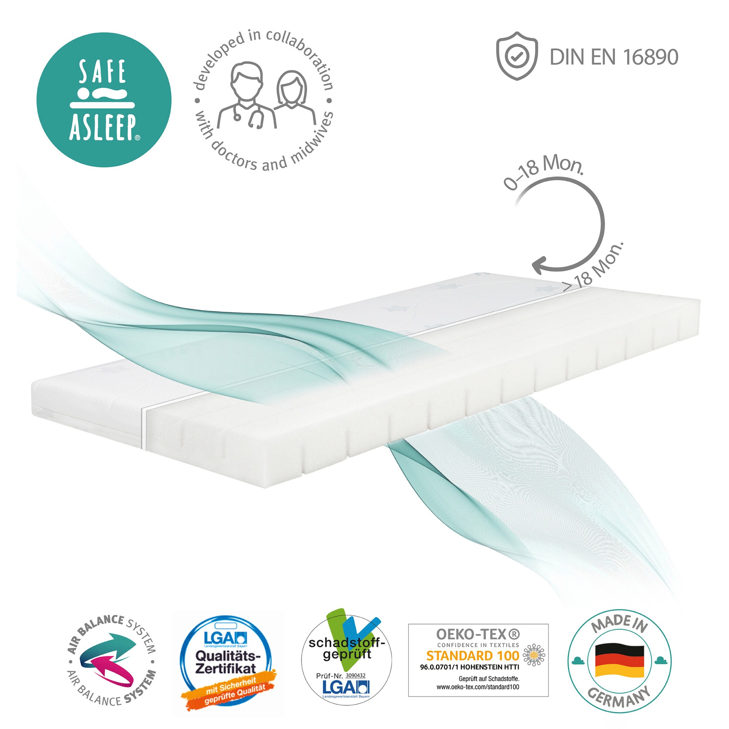 roba Stubenbettmatratze Air Balance PLUS, 45x85 cm safe asleep®