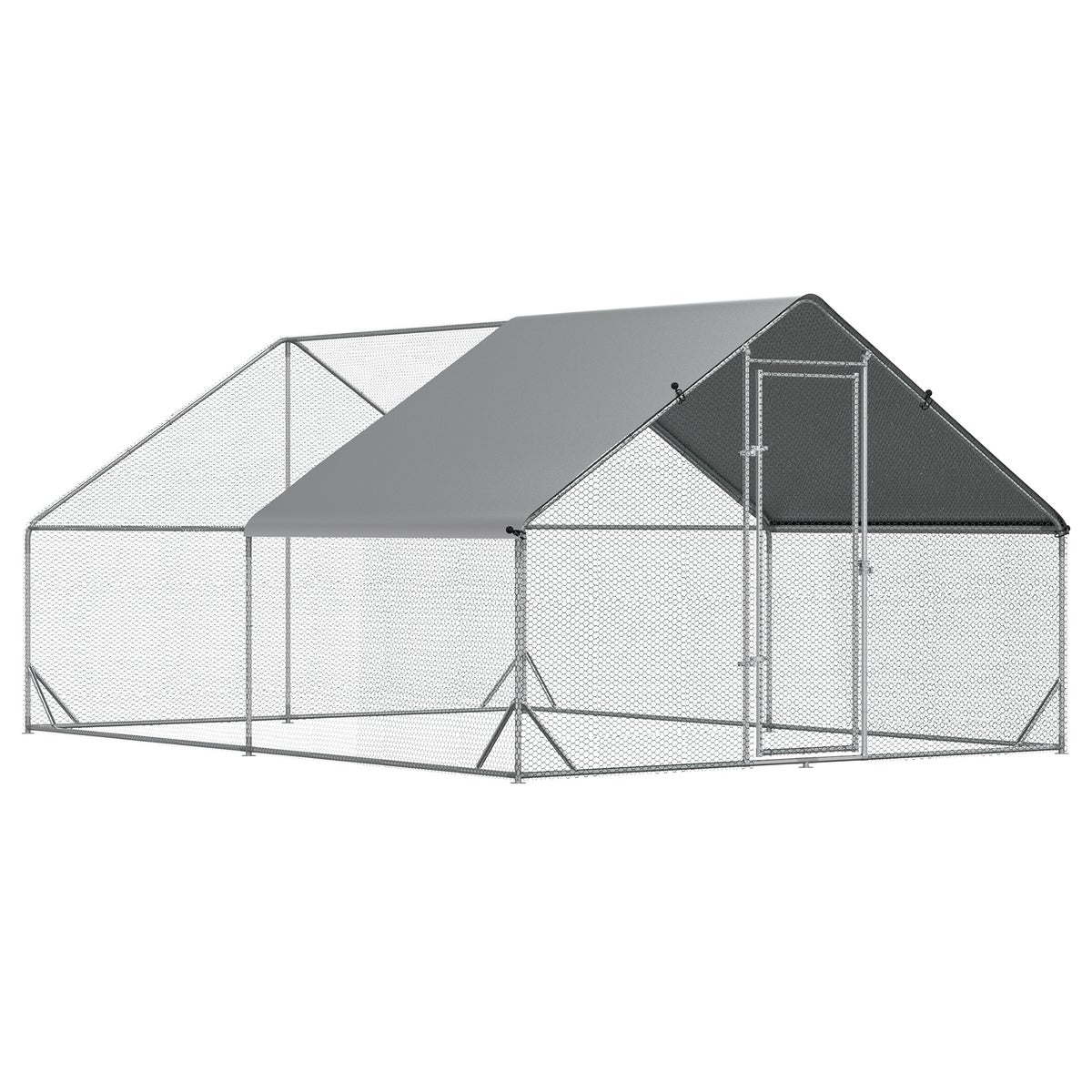 PawHut Kippenhok, Buitenren, 3 x 4 x 2 m, Staal, Zilvergrijs
