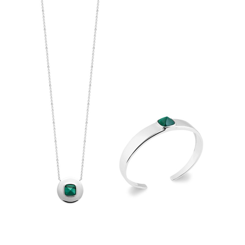 Collier Femme - Argent 925 - Malachite - Longueur : 45 cm