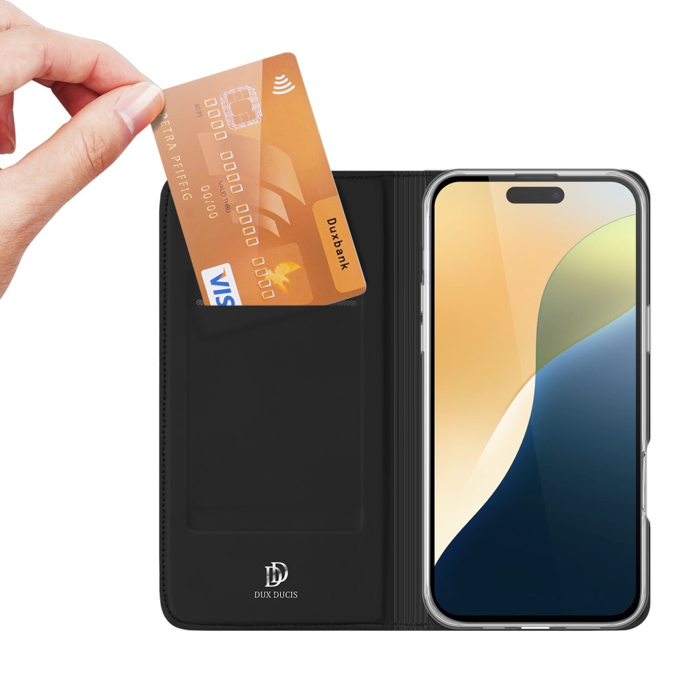 iPhone 16 Flip Wallet Cover Leder Tasche - Schwarz