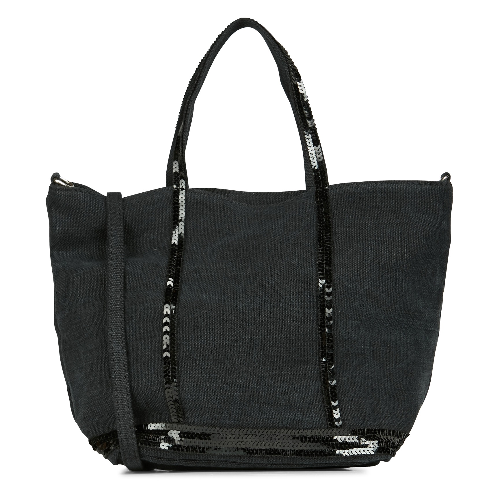 Sac cabas S à sequins en lin| Noir