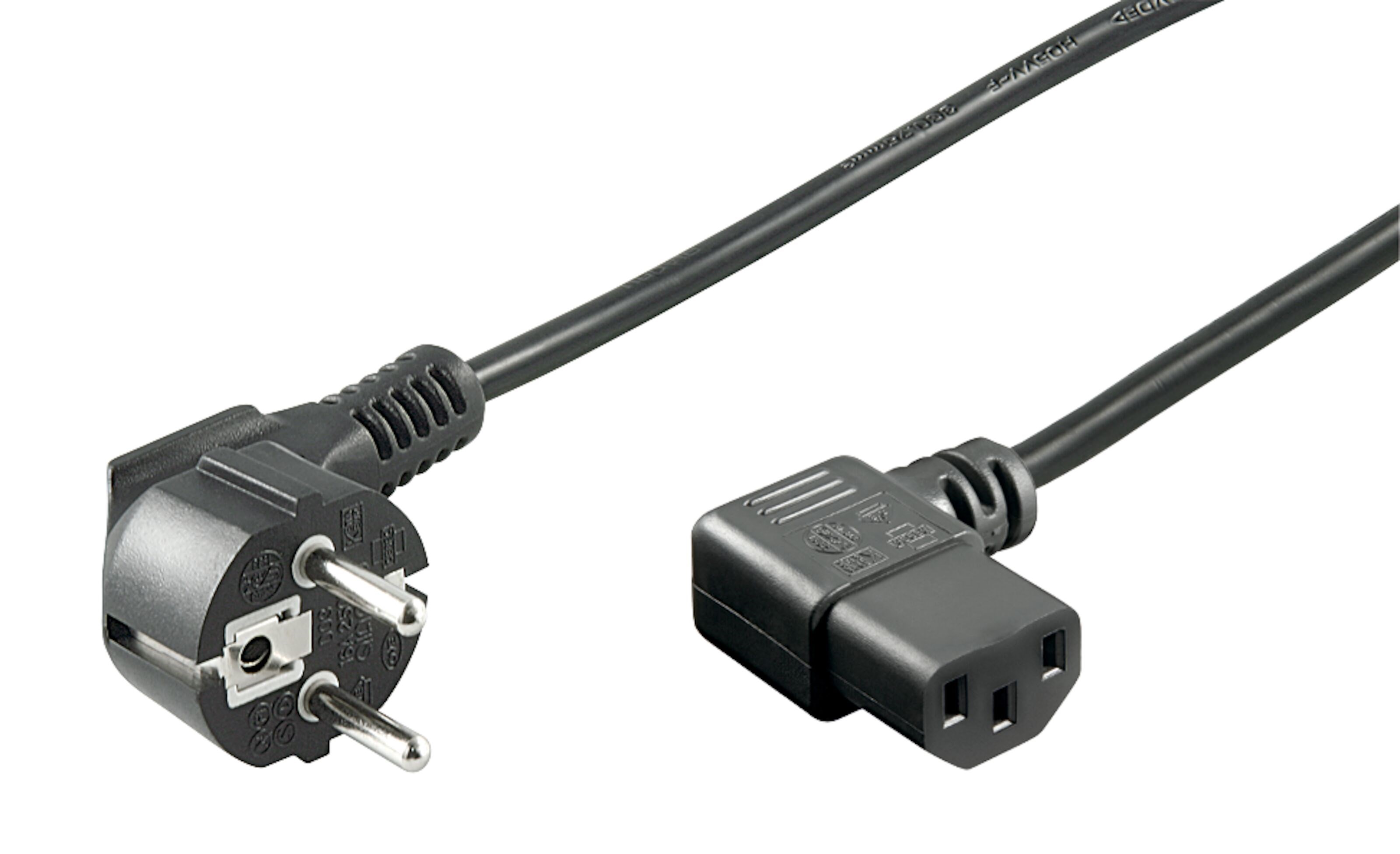 Apparatkabel C13 med vinklet kontakt, svart 0,2 m