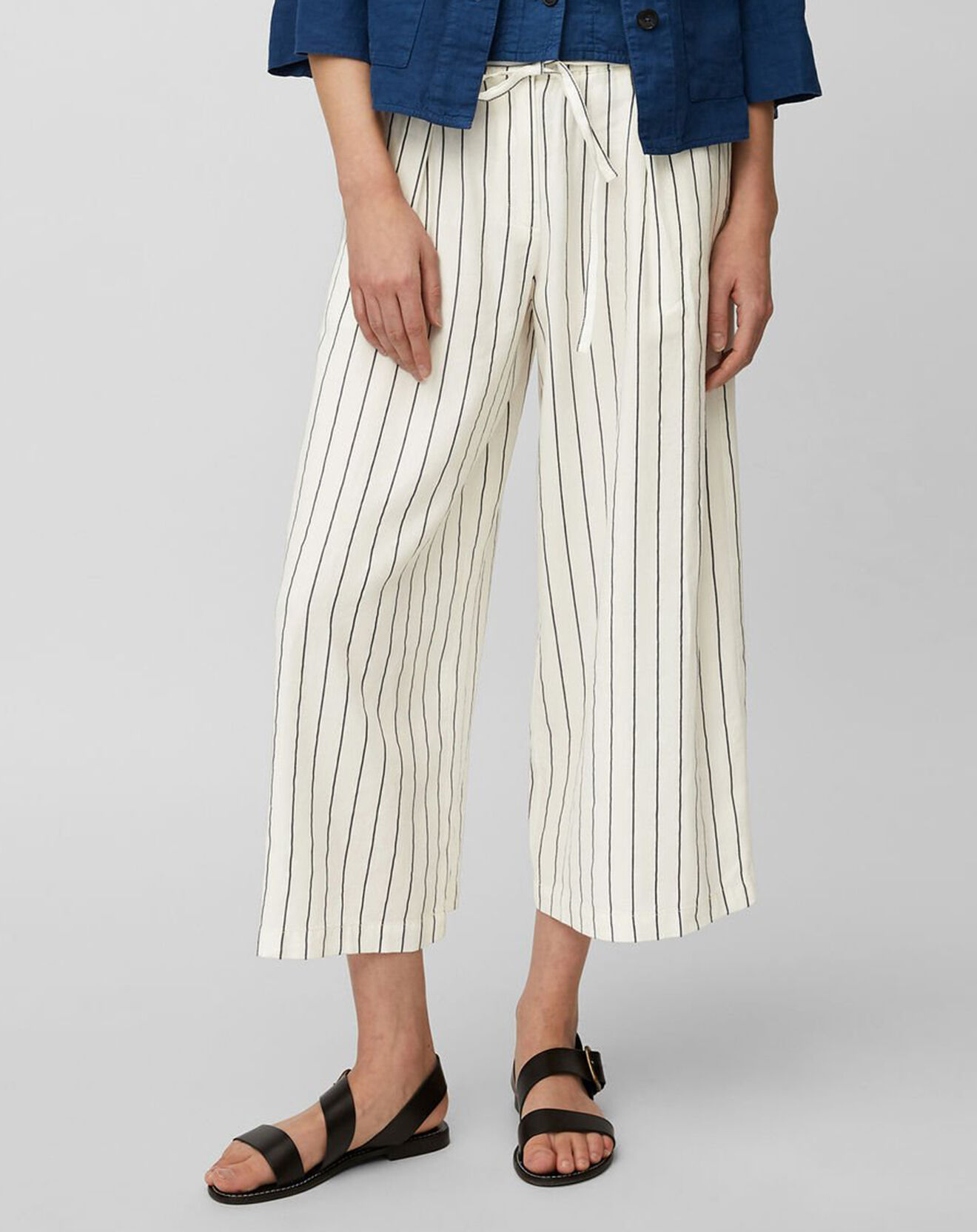 Marc O'Polo Pantalon en Lin mélangé à rayures blanc/bleu