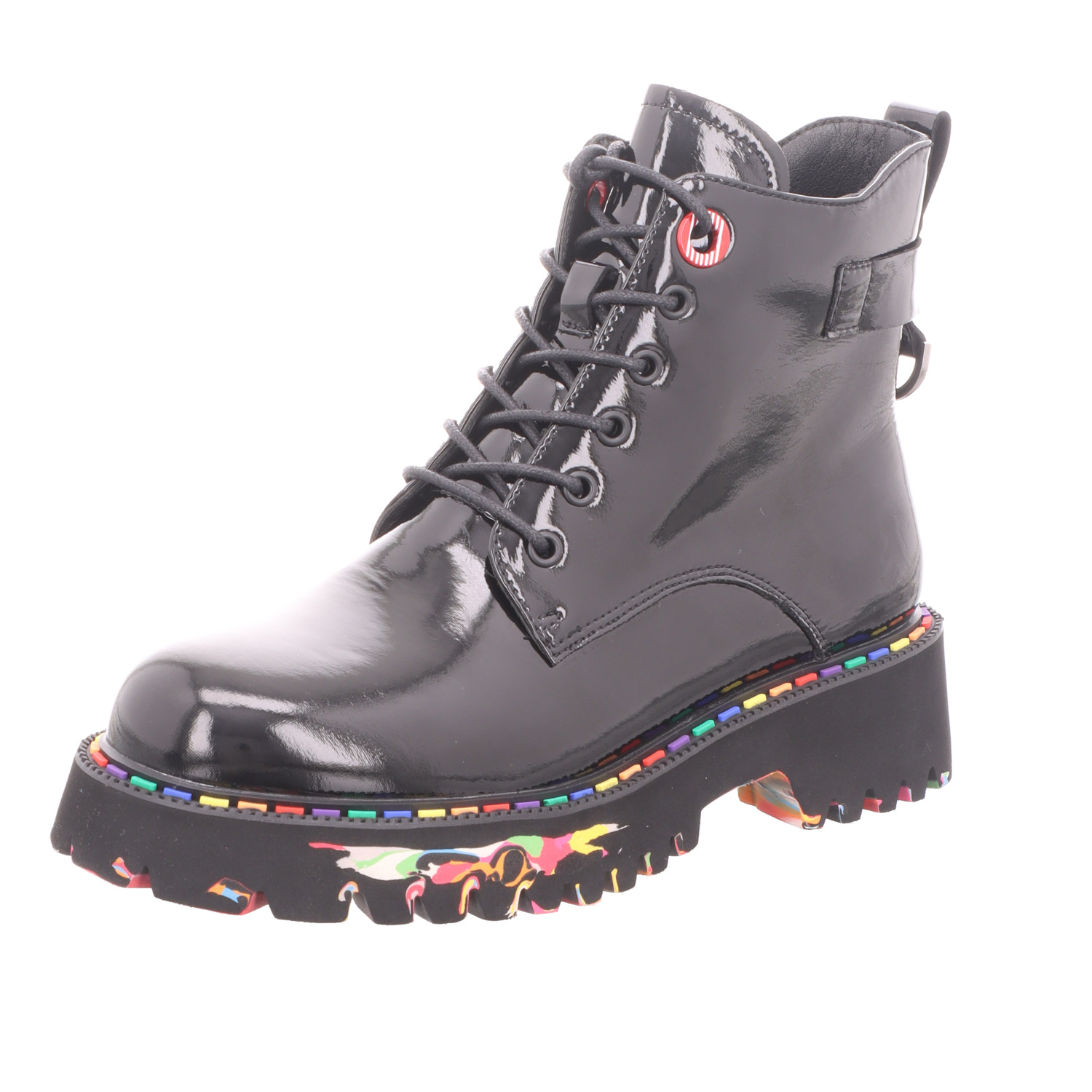 2GO Fashion Damen-Schnürstiefelette Schwarz-Mehrfarbig