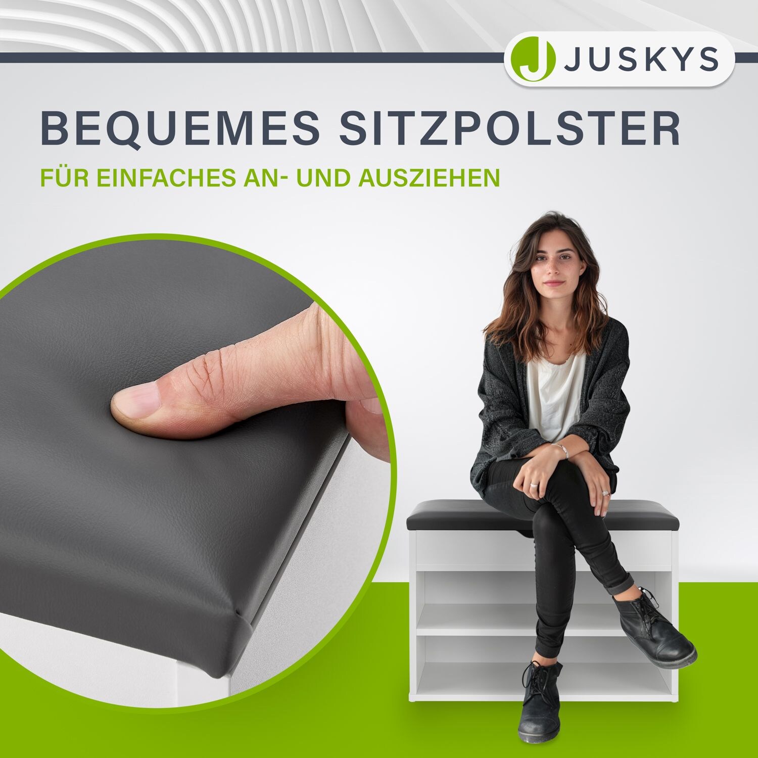 Juskys Schuhregal mit Klappdeckel und gepolstertem Sitz 60x30x44 cm – Holz Regal in Weiß