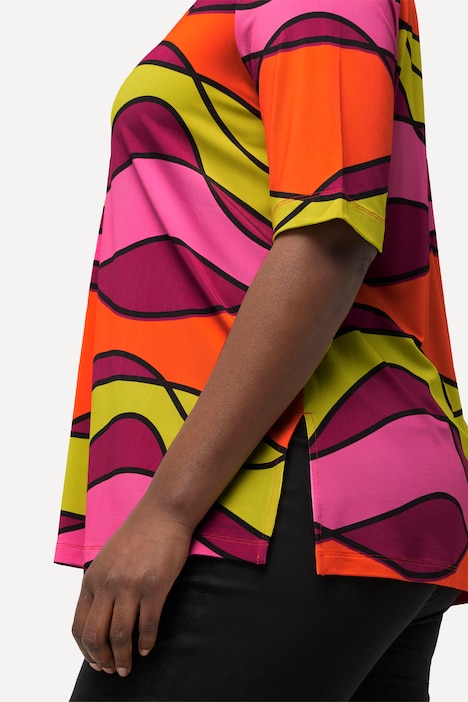 Slinkyshirt, Wellendesign, V-Ausschnitt, Halbarm