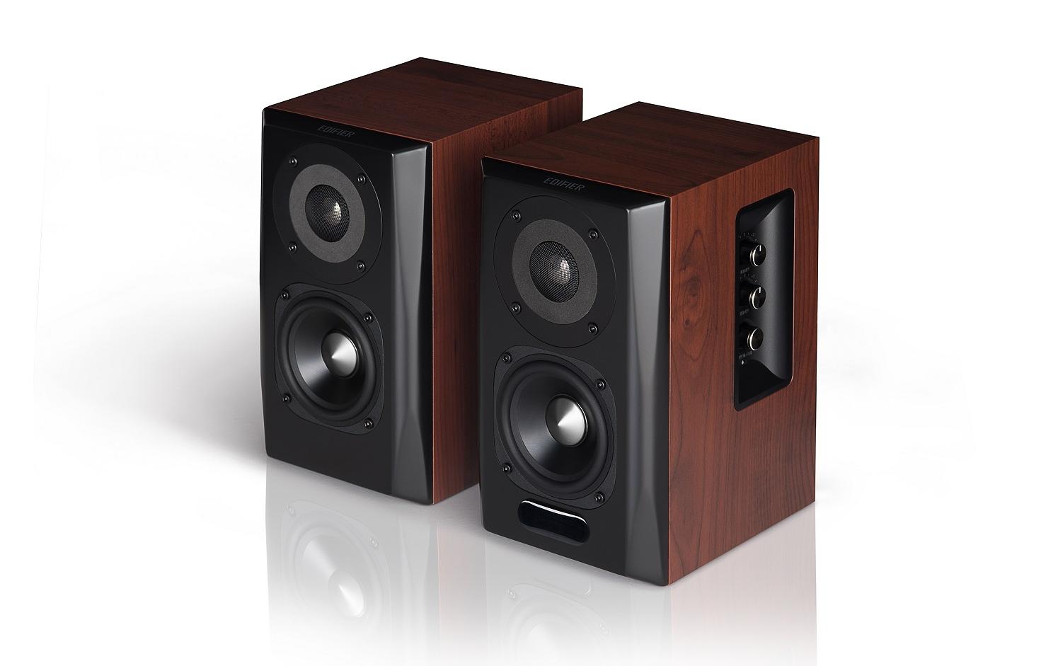 Regallautsprecher Paar S350DB mit Subwoofer Braun<br>Aktive 2.1 Lautsprecher mit Subwoofer und Bluetooth