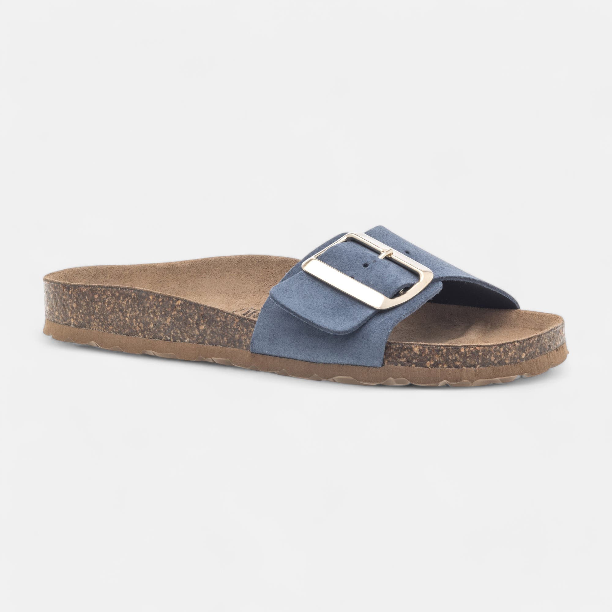 Mules semelle liège Femme en cuir bleu marine