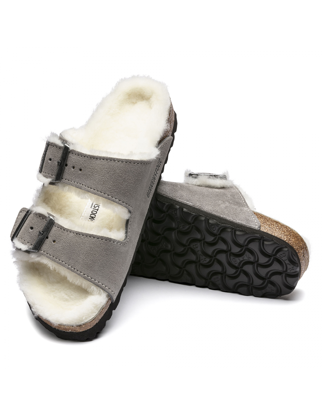 birkenstock mules fourées femme arizona vl shearling daim gris