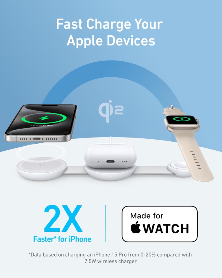 Anker - MagGo Wireless Charging Station (3-in-1, Foldable Pad)