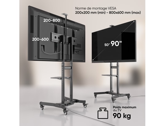 ONKRON - Pied de sol Support TV roulettes 50-90”- Max 100 kg - TS1891-B Noir
