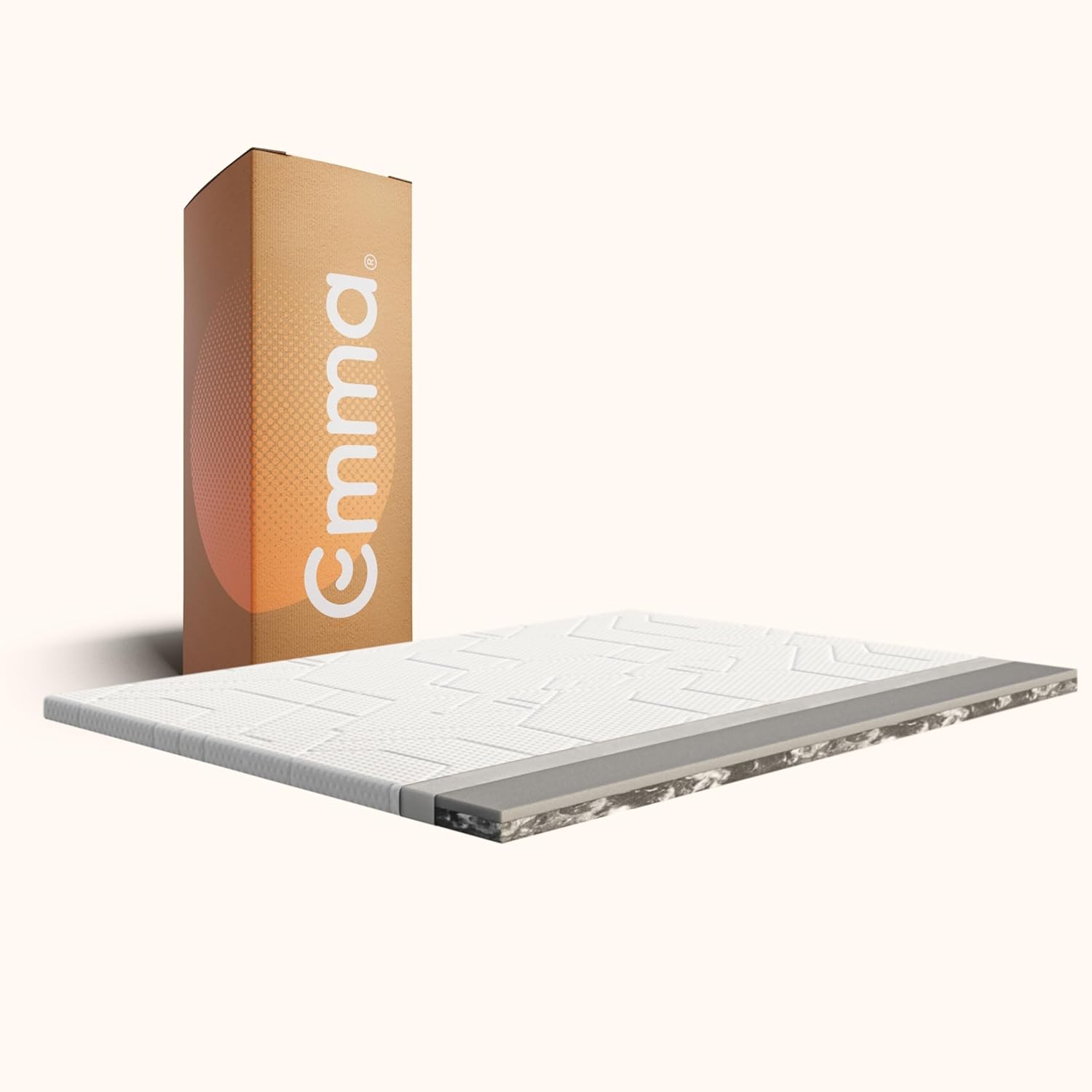 Emma Premium Plus Topper, 200x200 cm, Kühlender Matratzentopper, Bezug bei 40°C waschbar, Premium Plus - Kühlabdeckung, 9 cm Höhe, 91% Polyester/9% Elastan, Reißverschluss