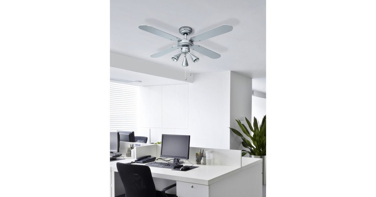 BestronDLHB42S Plafondventilator met verlichting  (Zilver/donkerblauw, Ø 102 cm | met zomer-/winterfunctie | 3x GU10 ledlampjes)