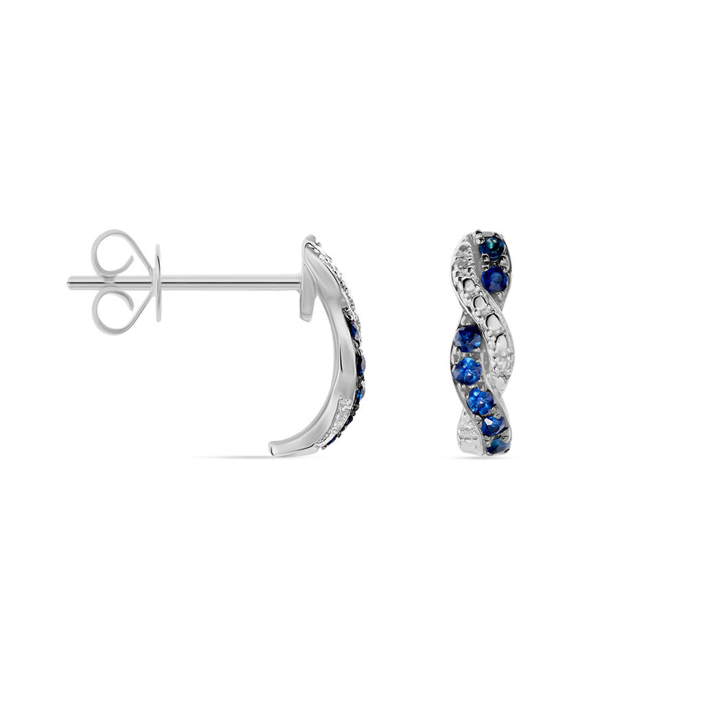 Boucles D'oreilles Puces Ligera Or Blanc Saphir Et Diamant