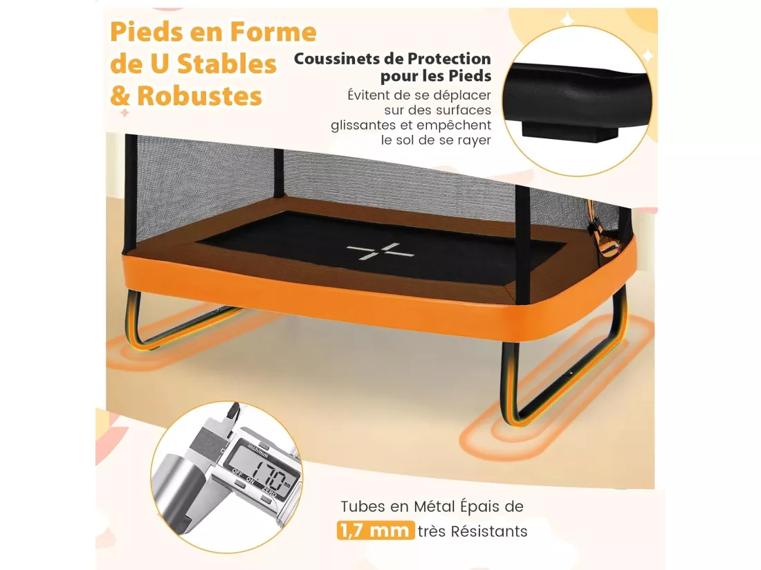 2 en 1 Trampoline Extérieur Enfants Rectangulair (190x122cm) avec Balançoire Amovible, Trampoline de Jardin avec Filet de Sécurité, Charge Max 100kg pour Garçon et Fille de 3 Ans+ (Orange)