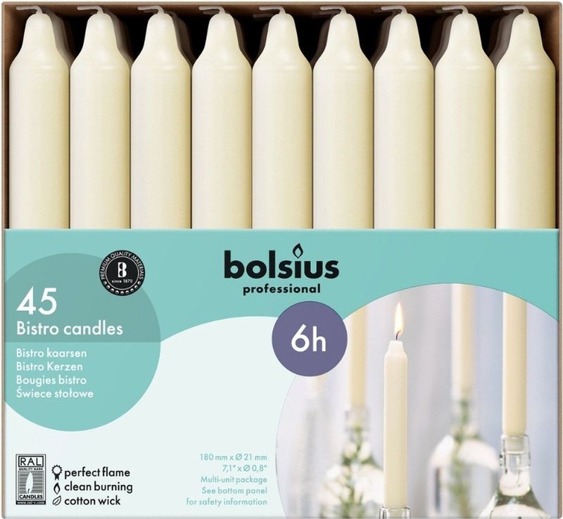 Bolsius Professional Dinerkaarsen Ivoor - 45 stuks - 18cm lang - Weinig rook en druipvrij